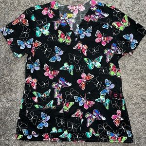 Wonder Flex Black Butterfly Scrub Top